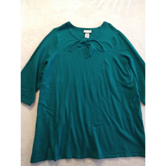 Catherines Sweater Women's 2X 22/24W Green 3/4 Sleeve Knit Stretchy - Picture 4 of 9